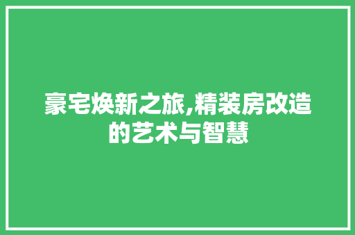 豪宅焕新之旅,精装房改造的艺术与智慧