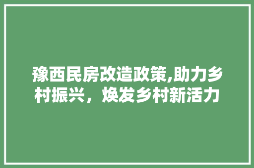 豫西民房改造政策,助力乡村振兴，焕发乡村新活力