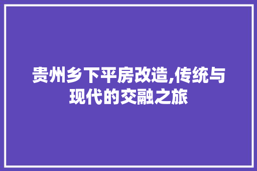 贵州乡下平房改造,传统与现代的交融之旅