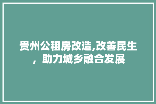 贵州公租房改造,改善民生，助力城乡融合发展