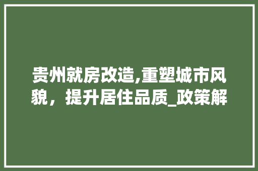 贵州就房改造,重塑城市风貌，提升居住品质_政策解读与方法探索