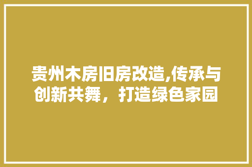 贵州木房旧房改造,传承与创新共舞，打造绿色家园