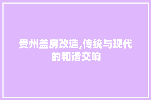 贵州盖房改造,传统与现代的和谐交响