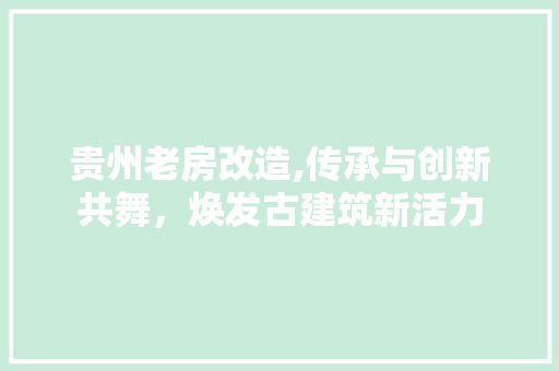 贵州老房改造,传承与创新共舞，焕发古建筑新活力