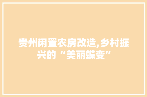 贵州闲置农房改造,乡村振兴的“美丽蝶变”