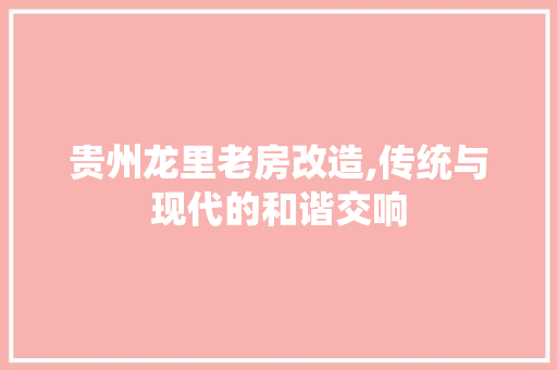 贵州龙里老房改造,传统与现代的和谐交响