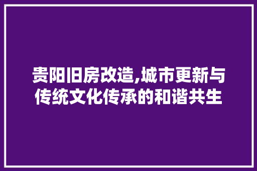 贵阳旧房改造,城市更新与传统文化传承的和谐共生