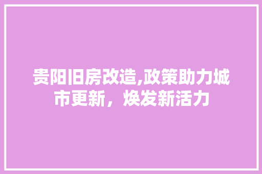 贵阳旧房改造,政策助力城市更新，焕发新活力