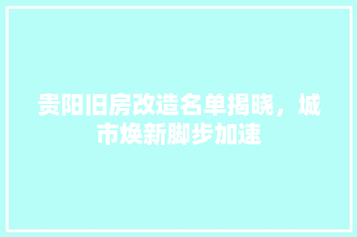 贵阳旧房改造名单揭晓，城市焕新脚步加速