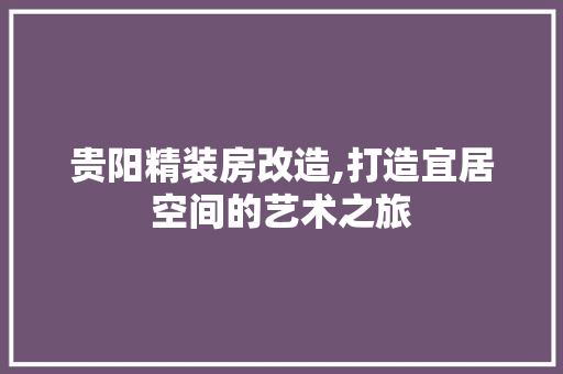贵阳精装房改造,打造宜居空间的艺术之旅