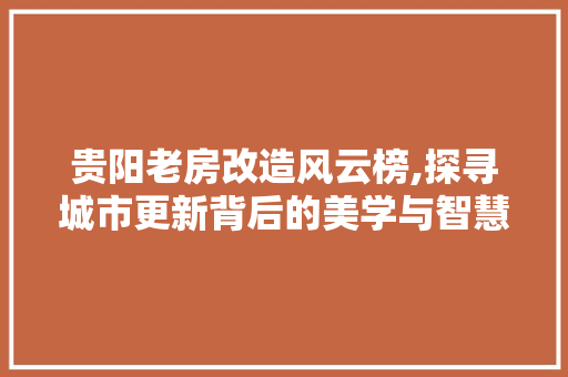 贵阳老房改造风云榜,探寻城市更新背后的美学与智慧