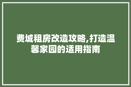 费城租房改造攻略,打造温馨家园的适用指南