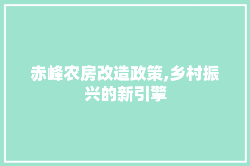 赤峰农房改造政策,乡村振兴的新引擎
