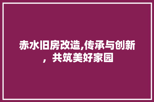 赤水旧房改造,传承与创新，共筑美好家园