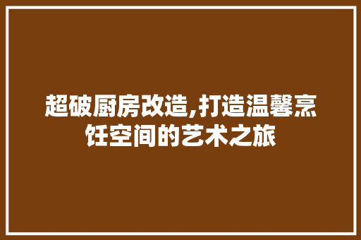 超破厨房改造,打造温馨烹饪空间的艺术之旅