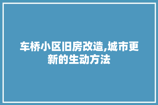 车桥小区旧房改造,城市更新的生动方法