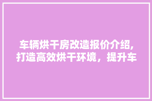 车辆烘干房改造报价介绍,打造高效烘干环境，提升车辆养护品质