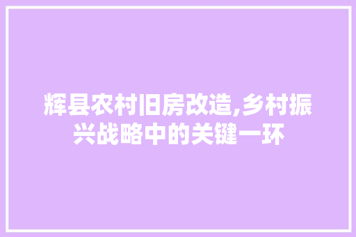 辉县农村旧房改造,乡村振兴战略中的关键一环