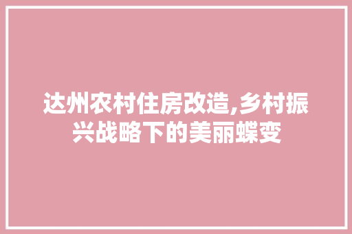 达州农村住房改造,乡村振兴战略下的美丽蝶变