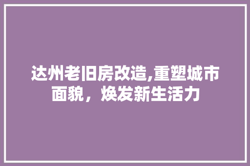 达州老旧房改造,重塑城市面貌，焕发新生活力