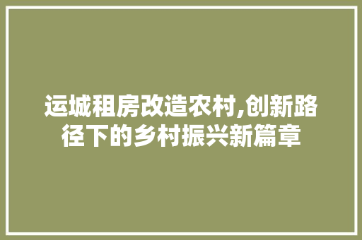 运城租房改造农村,创新路径下的乡村振兴新篇章