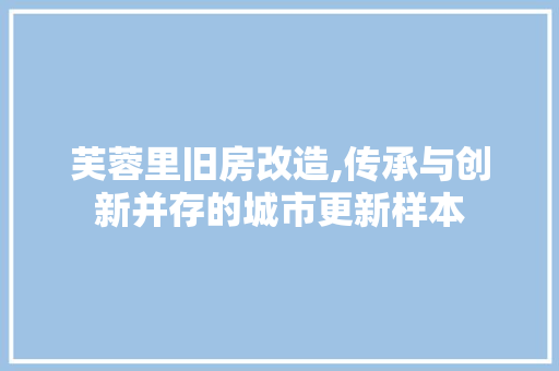 芙蓉里旧房改造,传承与创新并存的城市更新样本