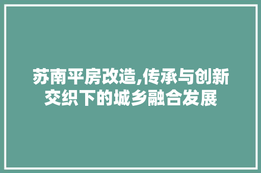 苏南平房改造,传承与创新交织下的城乡融合发展 汽车维修