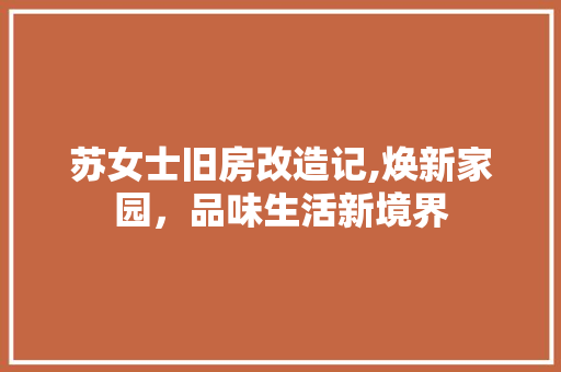 苏女士旧房改造记,焕新家园，品味生活新境界