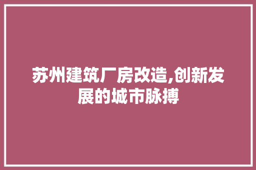 苏州建筑厂房改造,创新发展的城市脉搏