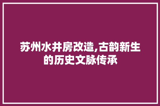 苏州水井房改造,古韵新生的历史文脉传承 家电维修