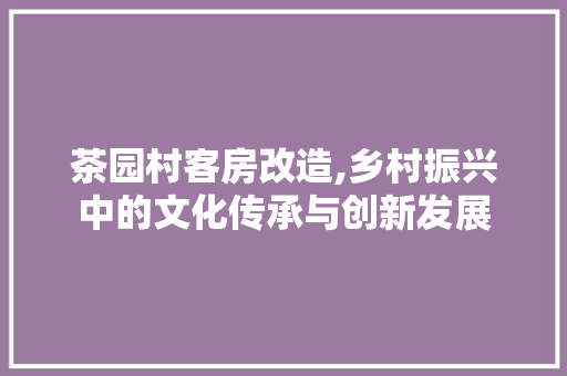 茶园村客房改造,乡村振兴中的文化传承与创新发展 综合便民