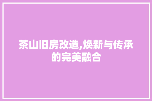 茶山旧房改造,焕新与传承的完美融合 综合便民