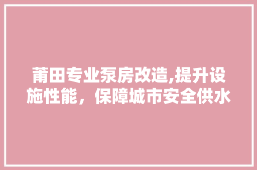莆田专业泵房改造,提升设施性能，保障城市安全供水