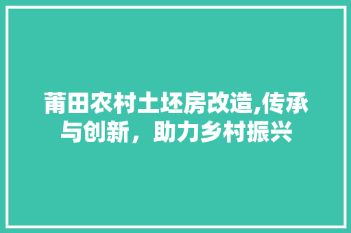 莆田农村土坯房改造,传承与创新，助力乡村振兴