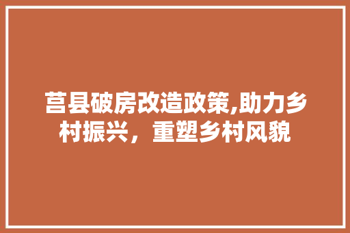 莒县破房改造政策,助力乡村振兴，重塑乡村风貌