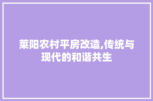 莱阳农村平房改造,传统与现代的和谐共生