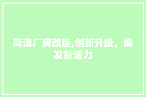 菏泽厂房改造,创新升级，焕发新活力