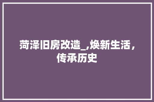 菏泽旧房改造_,焕新生活，传承历史