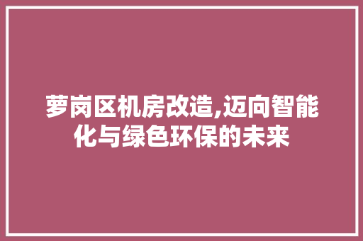 萝岗区机房改造,迈向智能化与绿色环保的未来