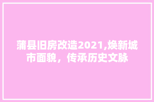 蒲县旧房改造2021,焕新城市面貌，传承历史文脉