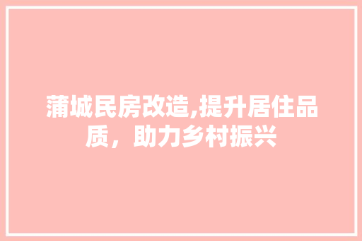 蒲城民房改造,提升居住品质，助力乡村振兴