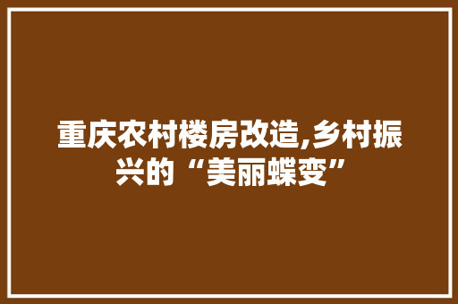重庆农村楼房改造,乡村振兴的“美丽蝶变”