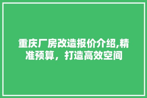 重庆厂房改造报价介绍,精准预算，打造高效空间 家电维修