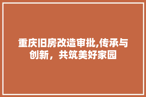 重庆旧房改造审批,传承与创新，共筑美好家园 家电维修