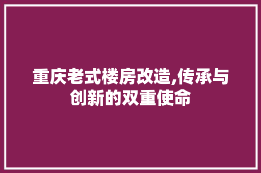重庆老式楼房改造,传承与创新的双重使命