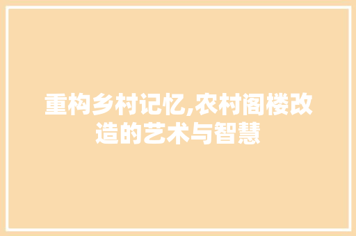 重构乡村记忆,农村阁楼改造的艺术与智慧
