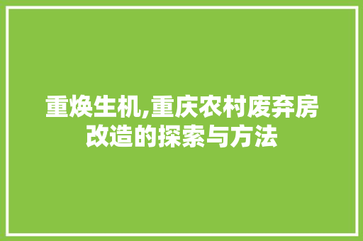 重焕生机,重庆农村废弃房改造的探索与方法