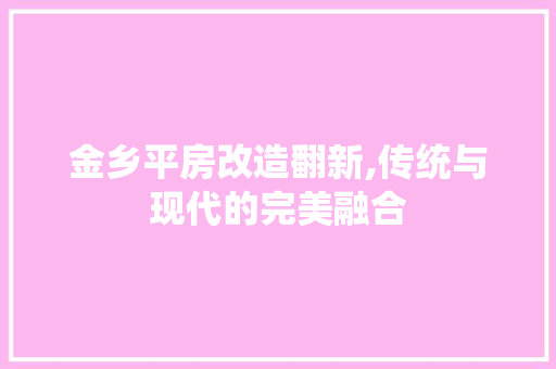 金乡平房改造翻新,传统与现代的完美融合