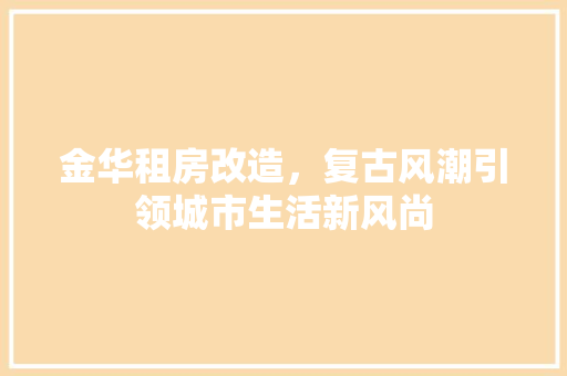 金华租房改造，复古风潮引领城市生活新风尚 家电维修