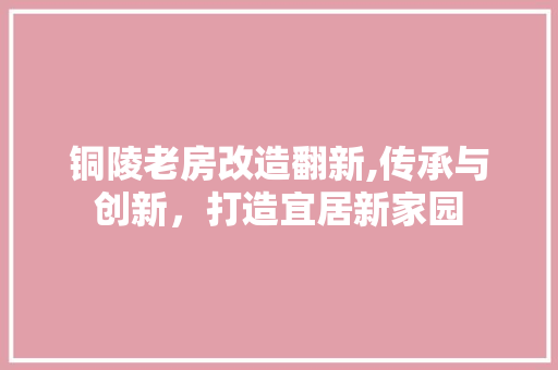 铜陵老房改造翻新,传承与创新，打造宜居新家园